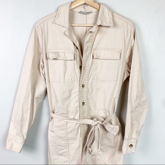 EVERLANE The Modern Jumpsuit Long Sleeve Button Down Waist Tie Beige Tan US 6 - Picture 8 of 15